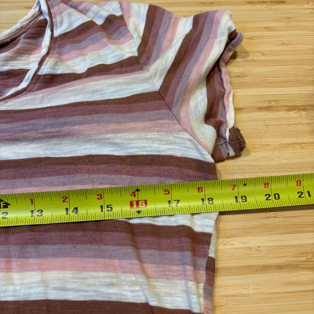 Lucky Brand Women's T-shirt Size Small Pink Striped V-Neck Short Sleeve - Picture 7 of 9